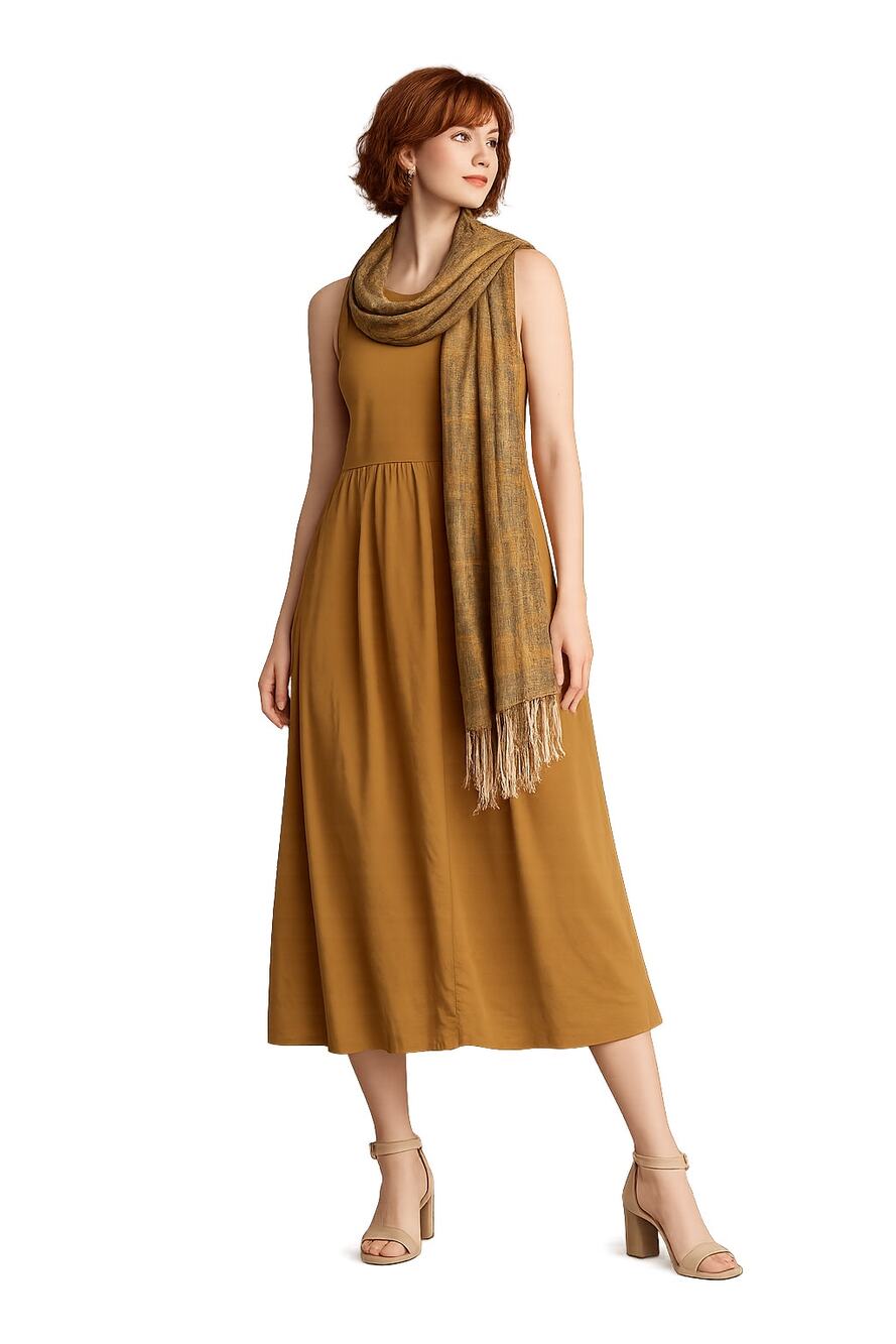 LR3801 A New Day Mustard Midi Dress Womens XS Sleeveless Pockets Cotton Blend